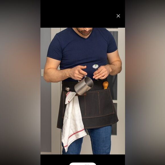 Waxed Canvas Half Apron for Women and Men / Barista  Waitress Bartender Apron. - Picture 4 of 12